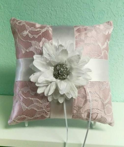 Pink lace ring bearer pillow