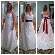 Wedding dress with red sash