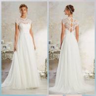 Wedding gown with open lace back and sleeves