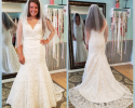 V-neck lace wedding gown