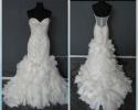 Strapless wedding gown with ruffled skirt