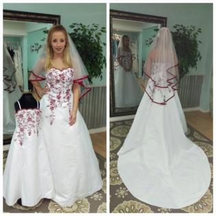 wedding gown with red flower embroidery 