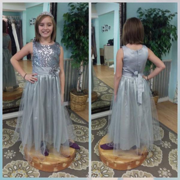 Silver flower girl dress