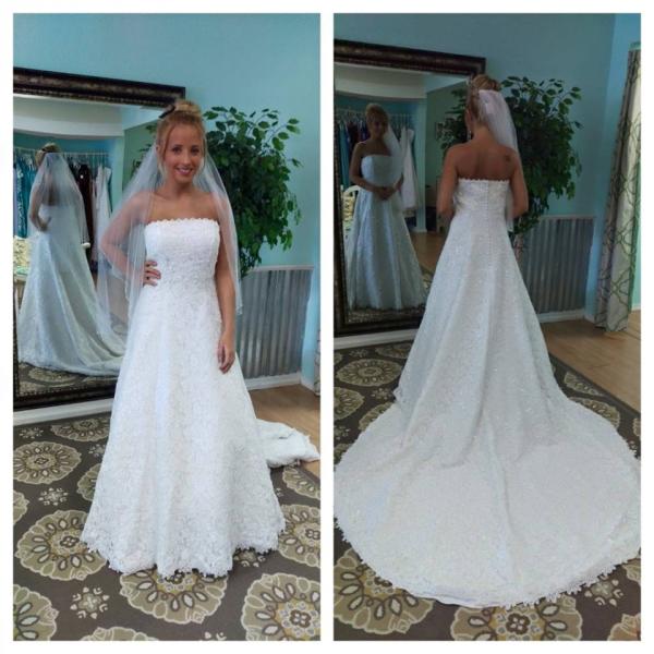 Lace strapless wedding dress