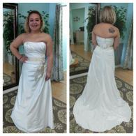 Silk, strapless wedding gown with gold sash