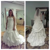 Wedding dress with gathering and beading