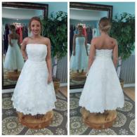 Tea length lace wedding gown