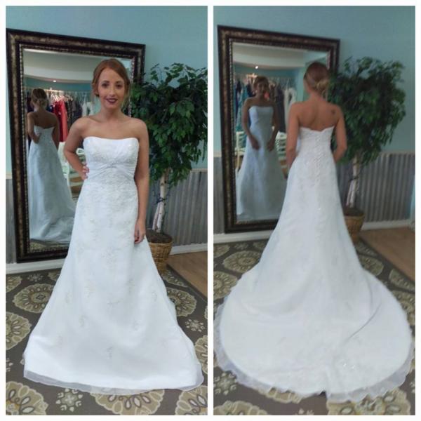 Strapless wedding dress with train