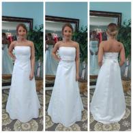 Strapless wedding gown with beaded belt